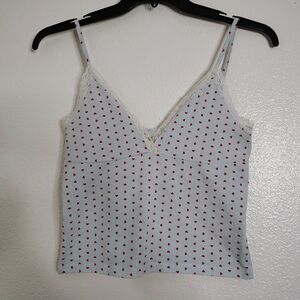 Brandy Melville Rare Blue/ Red Heart Patterned Women's Lace Top Sz S Made Italy